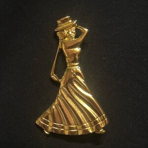 Vintage Fancy Lady Golfer Gold Tone Brooch